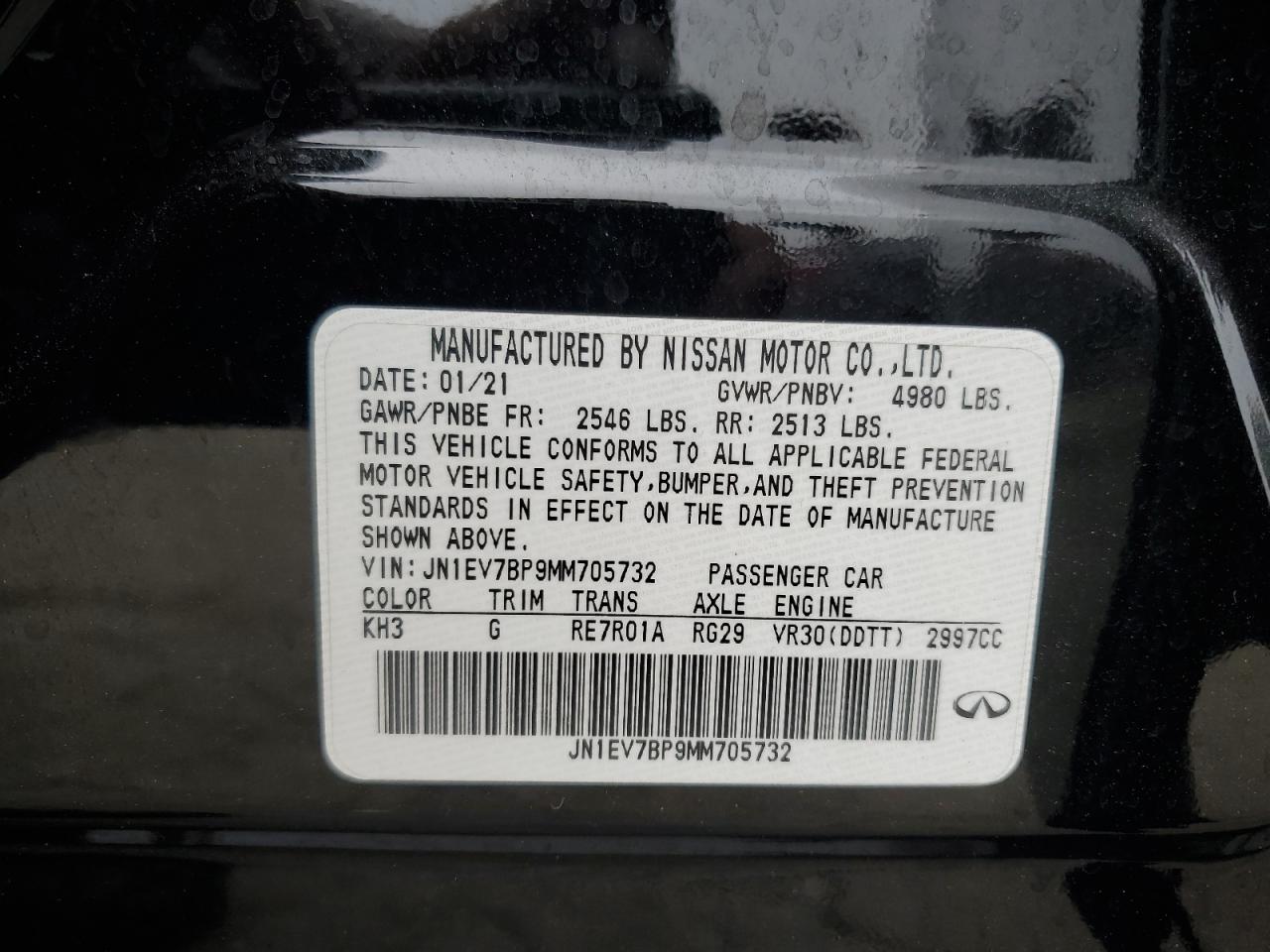 2021 Infiniti Q50 Luxe VIN: JN1EV7BP9MM705732 Lot: 92299065