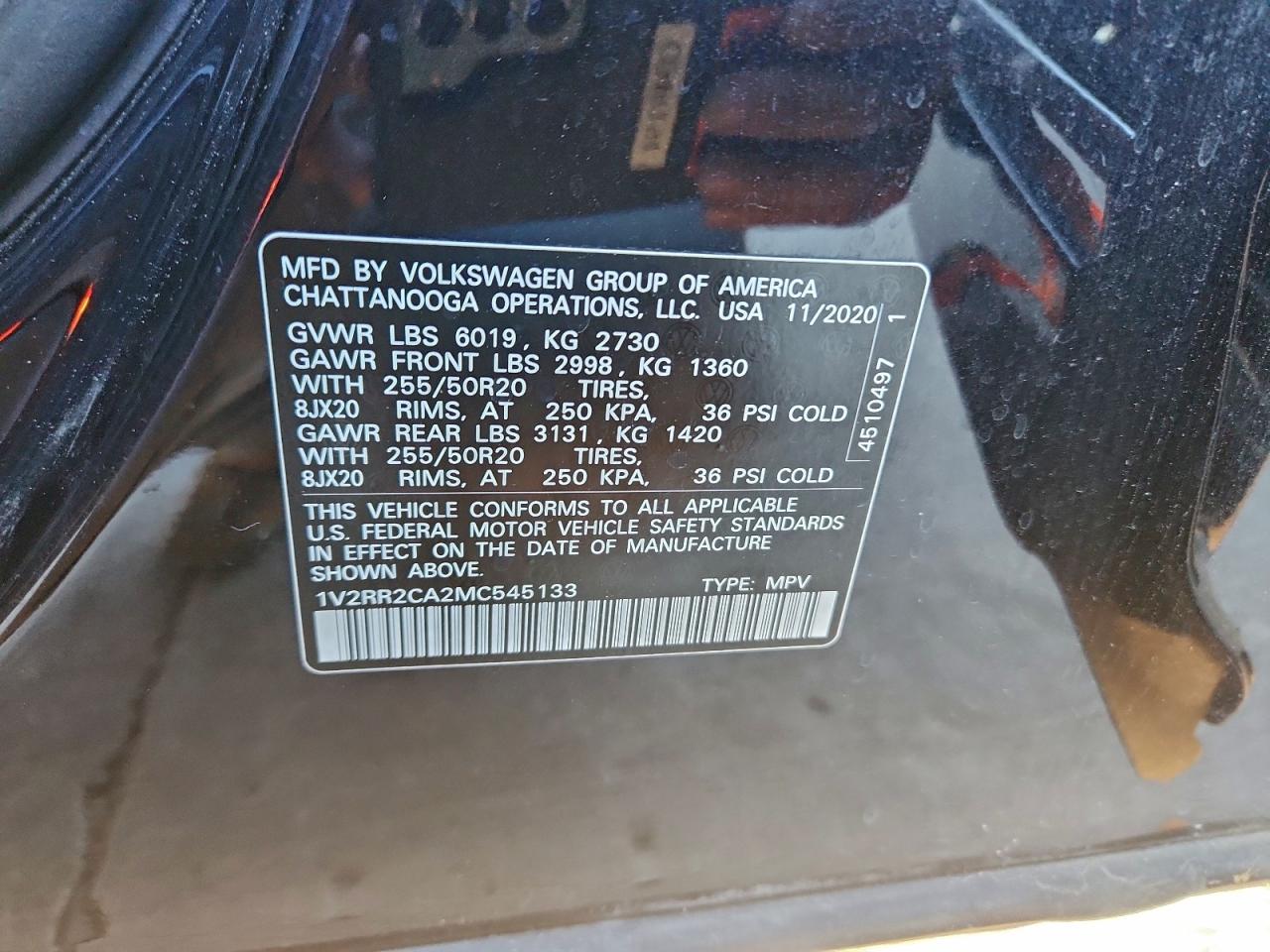 2021 Volkswagen Atlas Se VIN: 1V2RR2CA2MC545133 Lot: 94263655