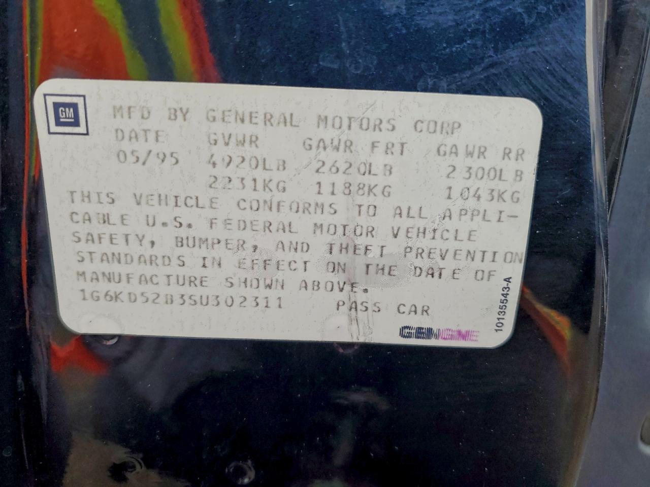 1995 Cadillac Deville VIN: 1G6KD52B3SU302311 Lot: 93735195