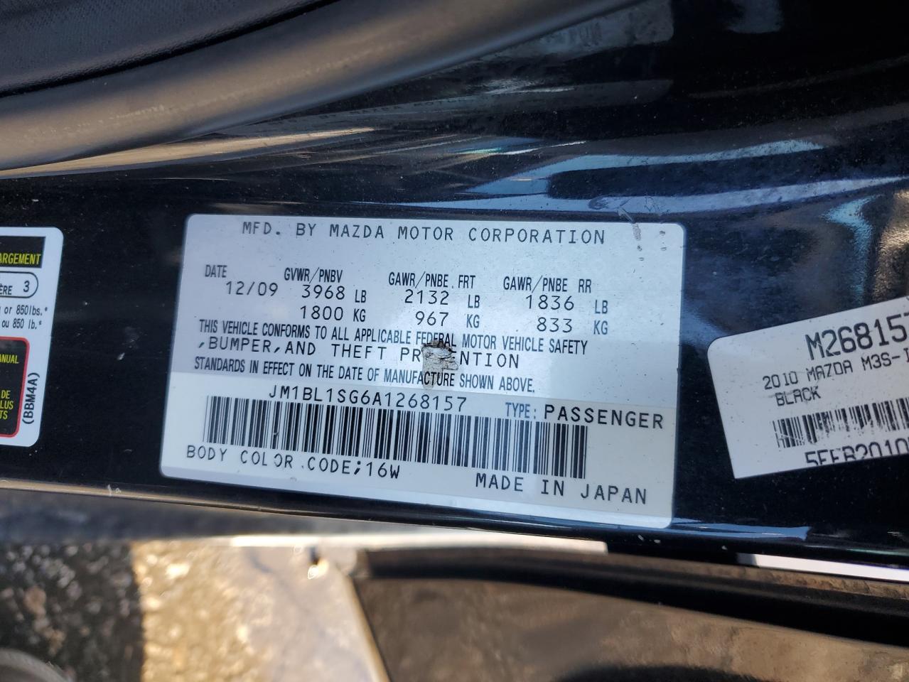 2010 Mazda 3 I VIN: JM1BL1SG6A1268157 Lot: 92663935