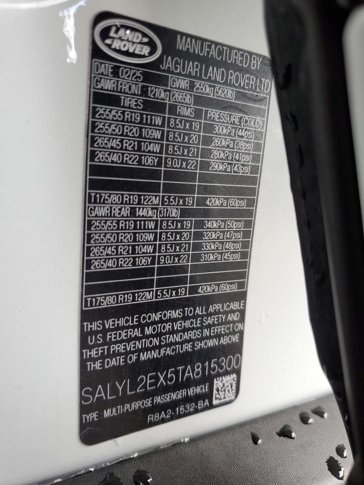 2026 Land Rover Range Rover Velar Dynamic Se VIN: SALYL2EX5TA815300 Lot: 93833575