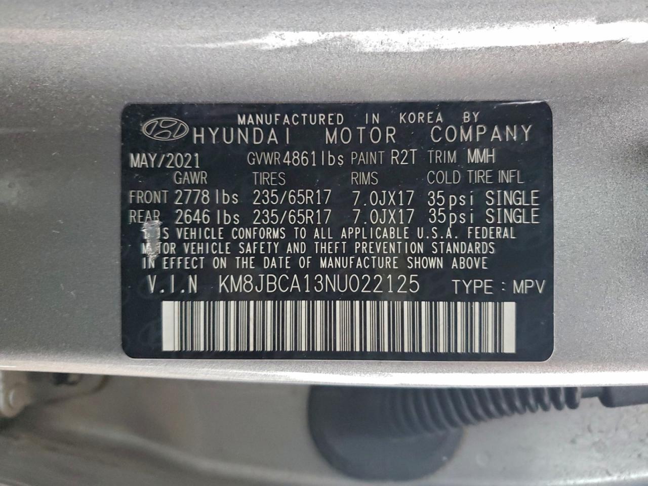 2022 Hyundai Tucson Blue VIN: KM8JBCA13NU022125 Lot: 94179525