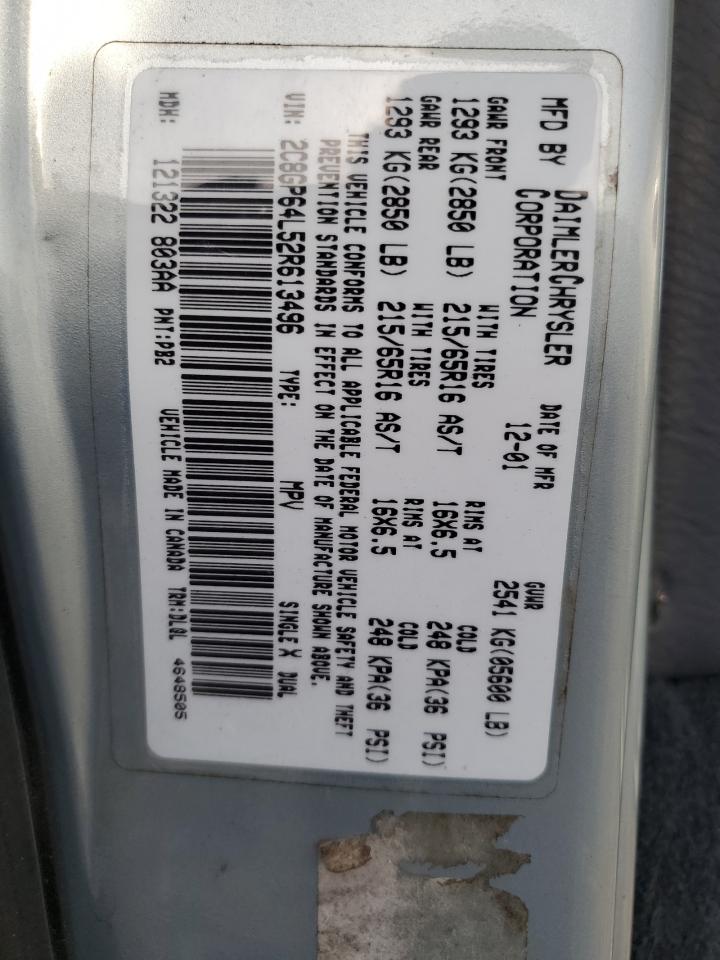 2002 Chrysler Town & Country Limited VIN: 2C8GP64L52R613496 Lot: 92884045