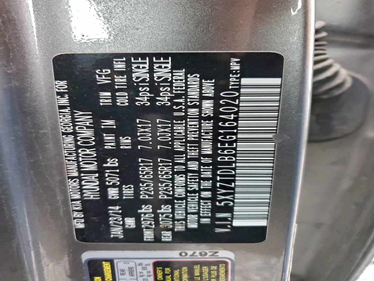 2014 Hyundai Santa Fe Sport VIN: 5XYZTDLB6EG164020 Lot: 94283335