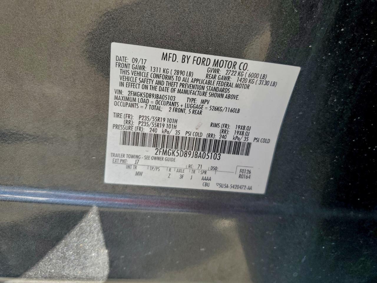 2018 Ford Flex Limited VIN: 2FMGK5D89JBA05103 Lot: 94147245