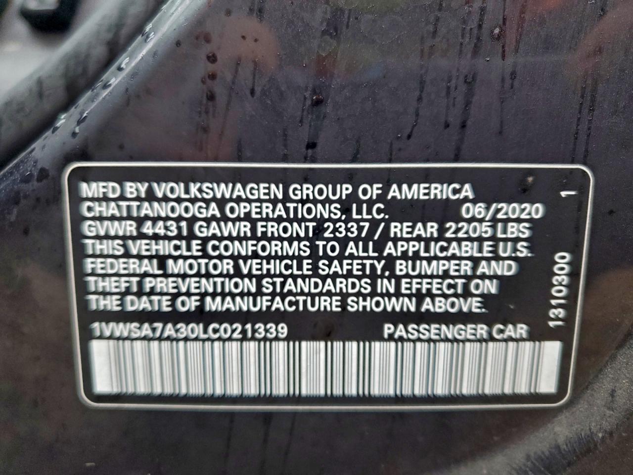 2020 Volkswagen Passat Se VIN: 1VWSA7A30LC021339 Lot: 94164305