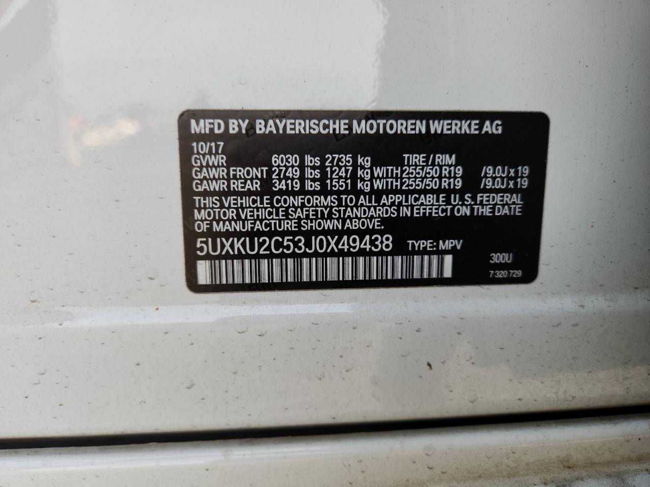 2018 BMW X6 xDrive35I VIN: 5UXKU2C53J0X49438 Lot: 93543085