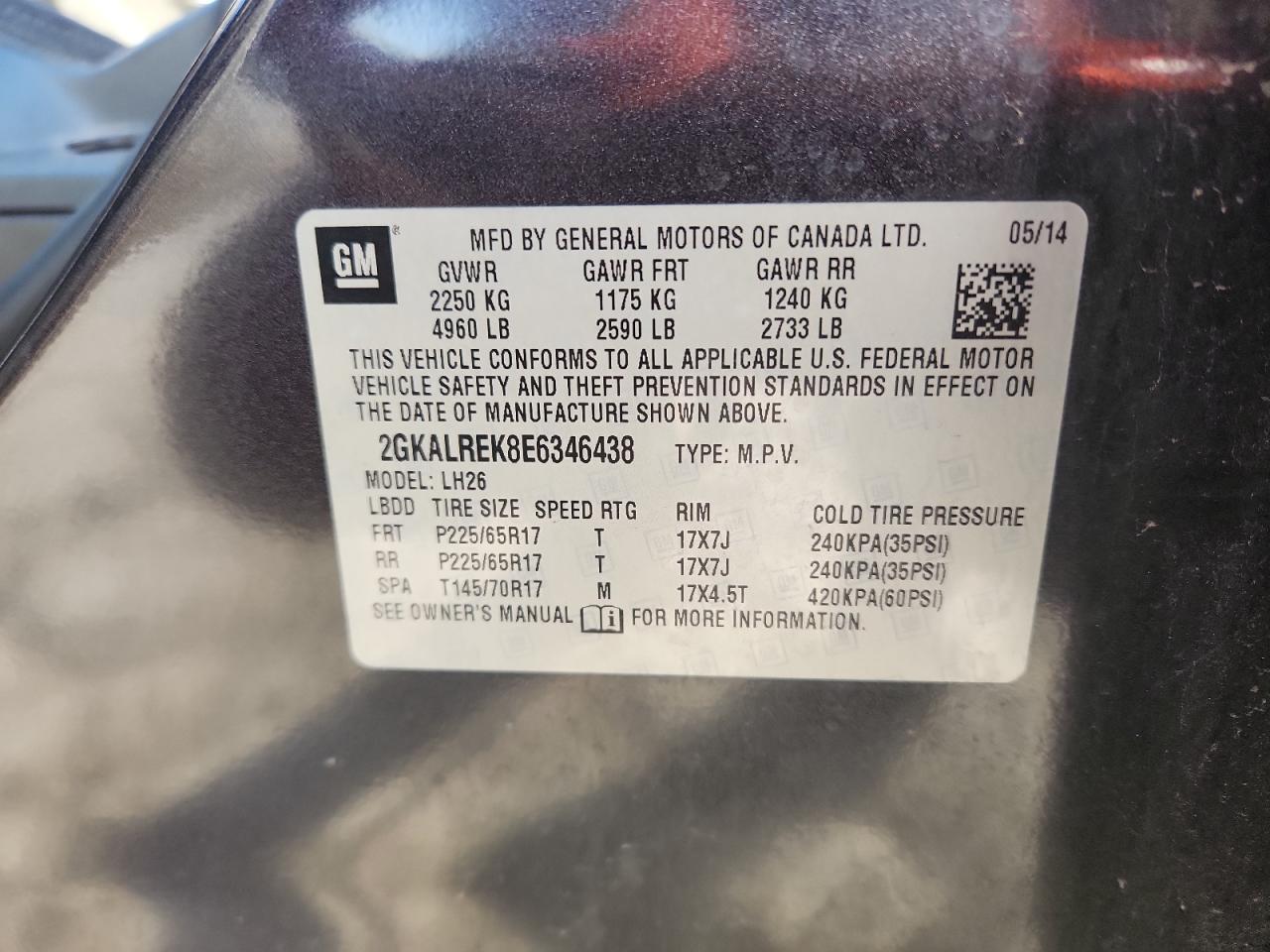 2014 GMC Terrain Sle VIN: 2GKALREK8E6346438 Lot: 92304135