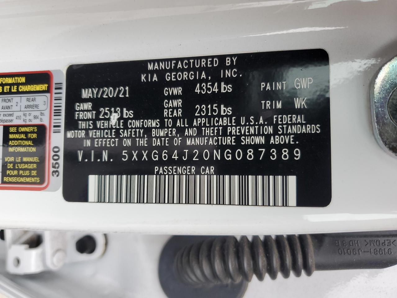 2022 Kia K5 Gt Line VIN: 5XXG64J20NG087389 Lot: 92068315