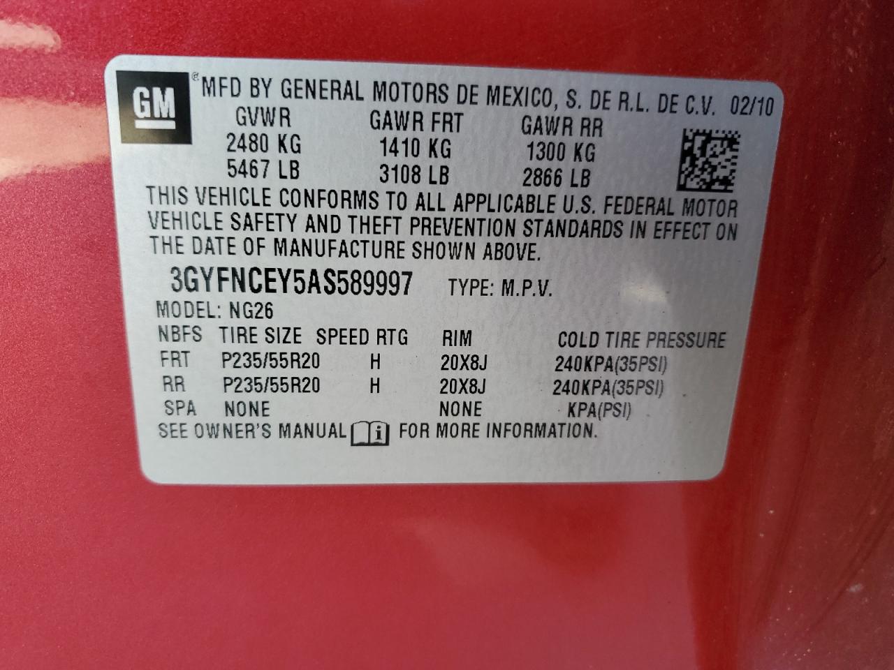 2010 Cadillac Srx Premium Collection VIN: 3GYFNCEY5AS589997 Lot: 92661515