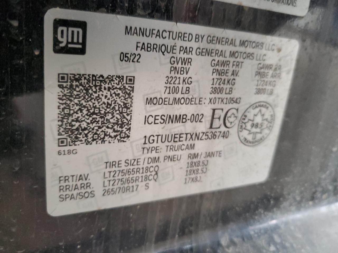 2022 GMC Sierra K1500 At4 VIN: 1GTUUEETXNZ536740 Lot: 90908435