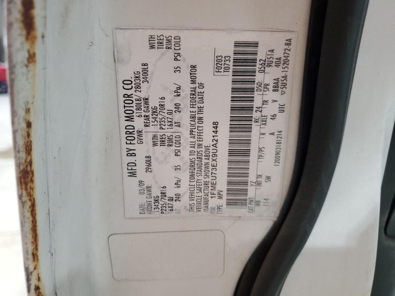 2009 Ford Explorer Xlt VIN: 1FMEU73EX9UA21448 Lot: 91994315