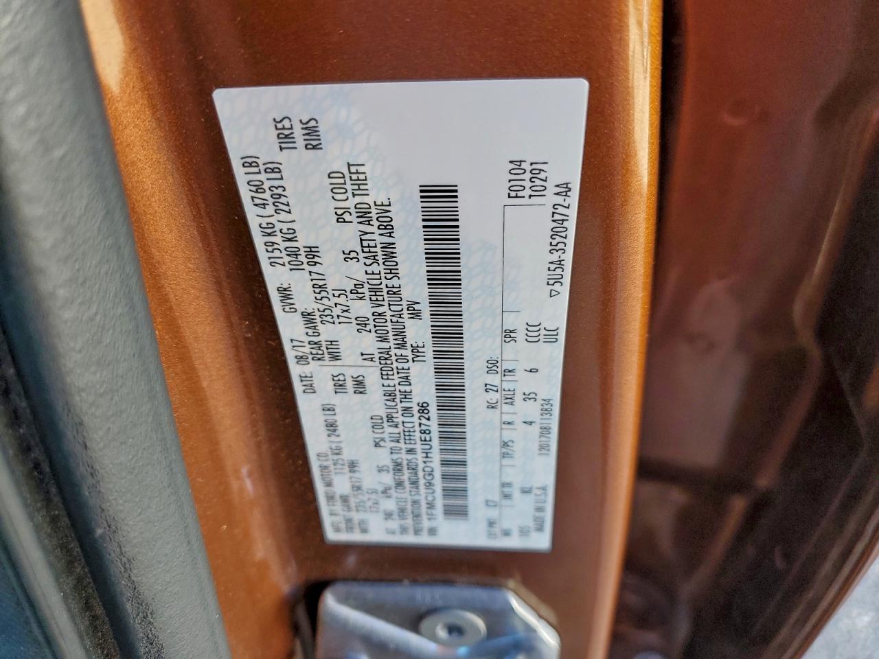 2017 Ford Escape Se VIN: 1FMCU9GD1HUE87286 Lot: 93731925