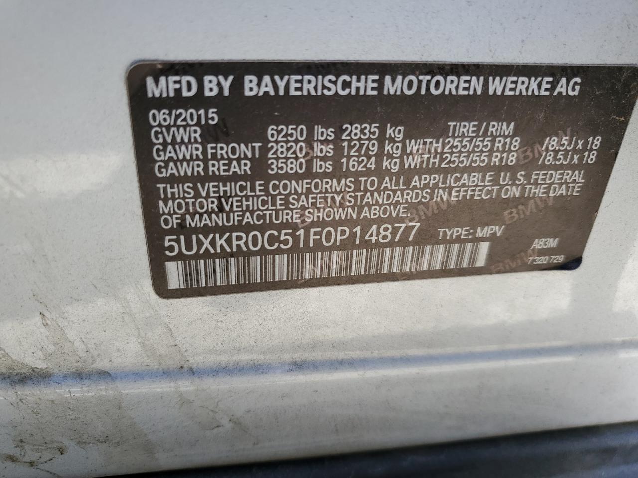 2015 BMW X5 xDrive35I VIN: 5UXKR0C51F0P14877 Lot: 91968845