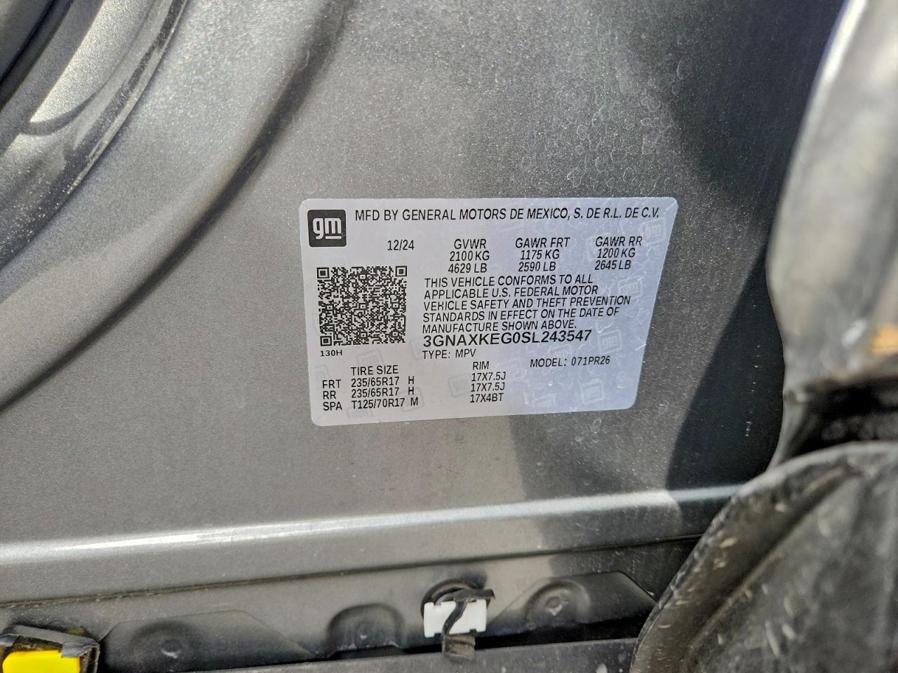 2025 Chevrolet Equinox Activ VIN: 3GNAXKEG0SL243547 Lot: 94432195