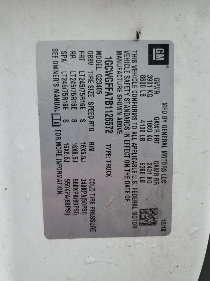 2011 Chevrolet Express G2500 VIN: 1GCWGFFA7B1126572 Lot: 90370515