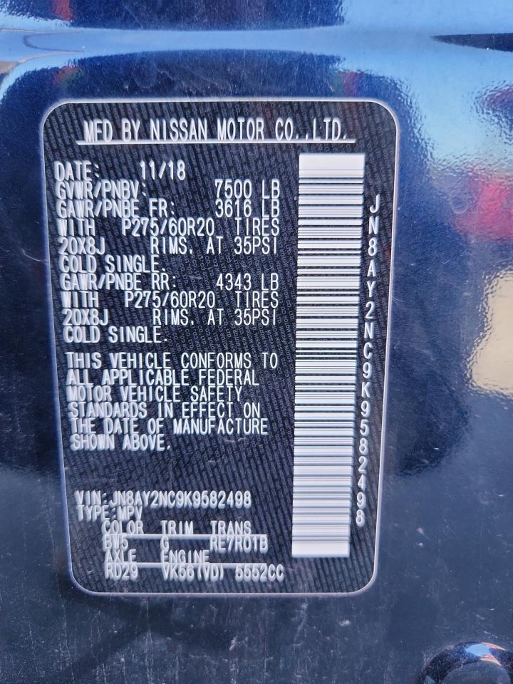 2019 Nissan Armada Sv VIN: JN8AY2NC9K9582498 Lot: 92305795