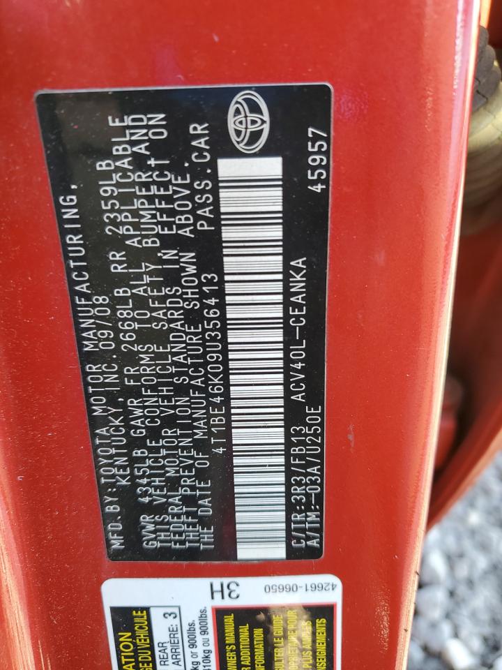 2009 Toyota Camry Base VIN: 4T1BE46K09U356413 Lot: 91293045