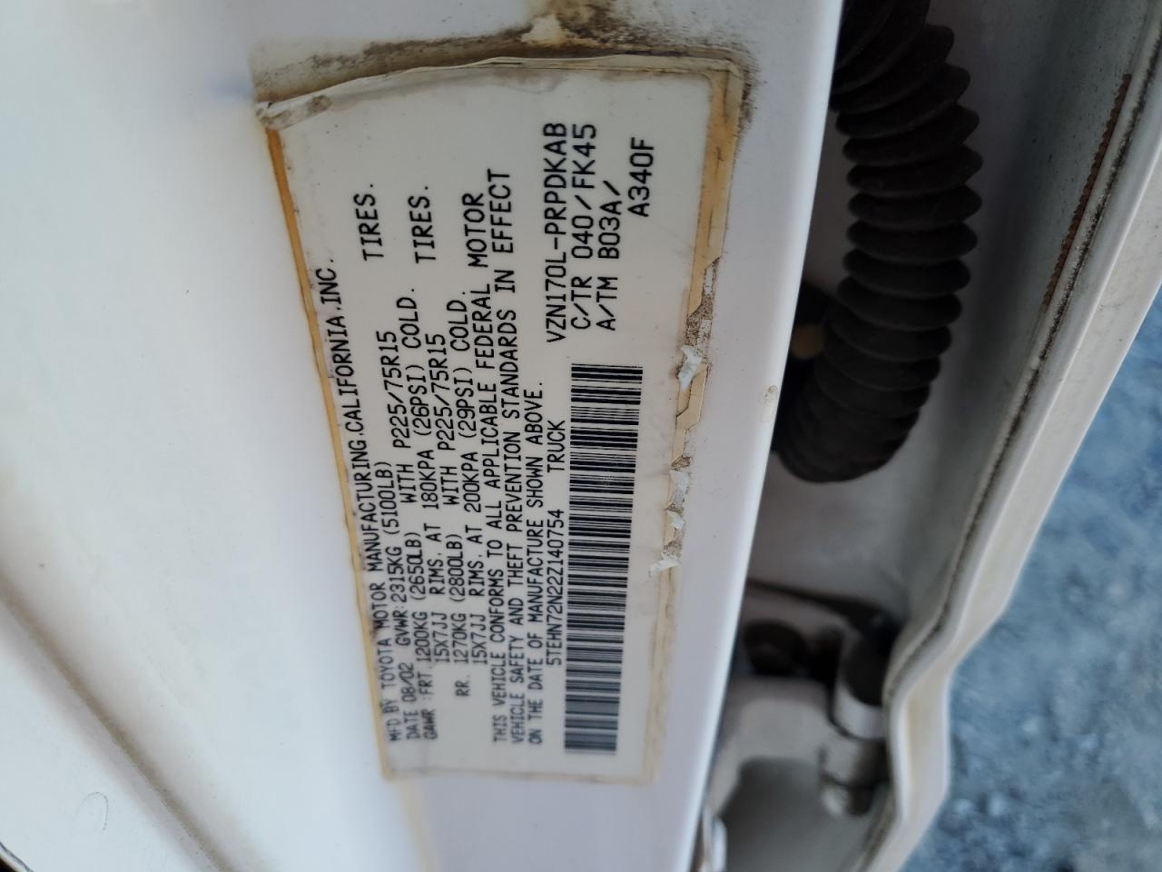 2002 Toyota Tacoma Double Cab VIN: 5TEHN72N22Z140754 Lot: 93175725