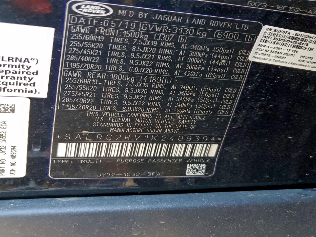 2019 Land Rover Discovery Se VIN: SALRG2RV1K2409394 Lot: 94343205