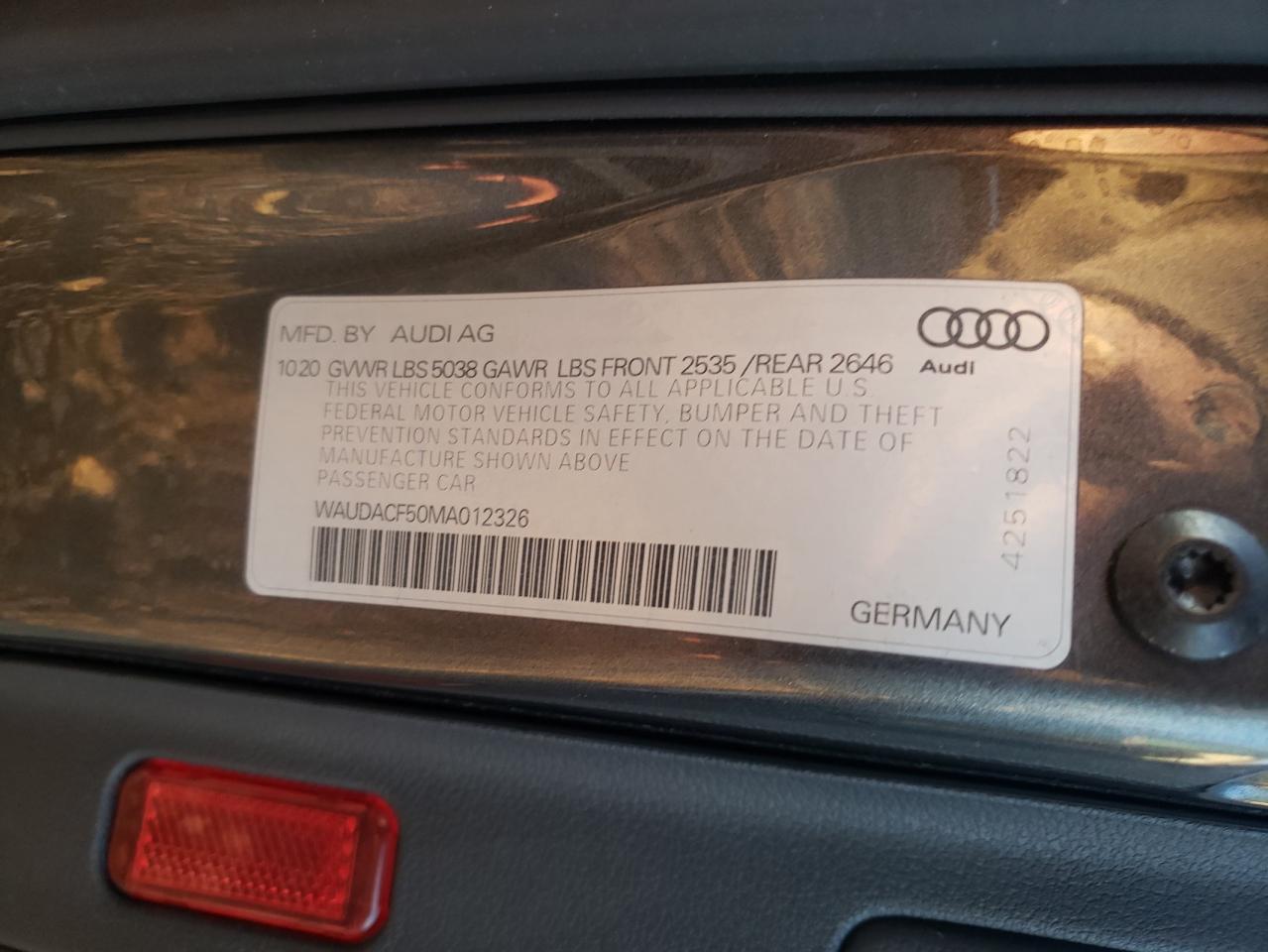 2021 Audi A5 Premium 45 VIN: WAUDACF50MA012326 Lot: 92787825