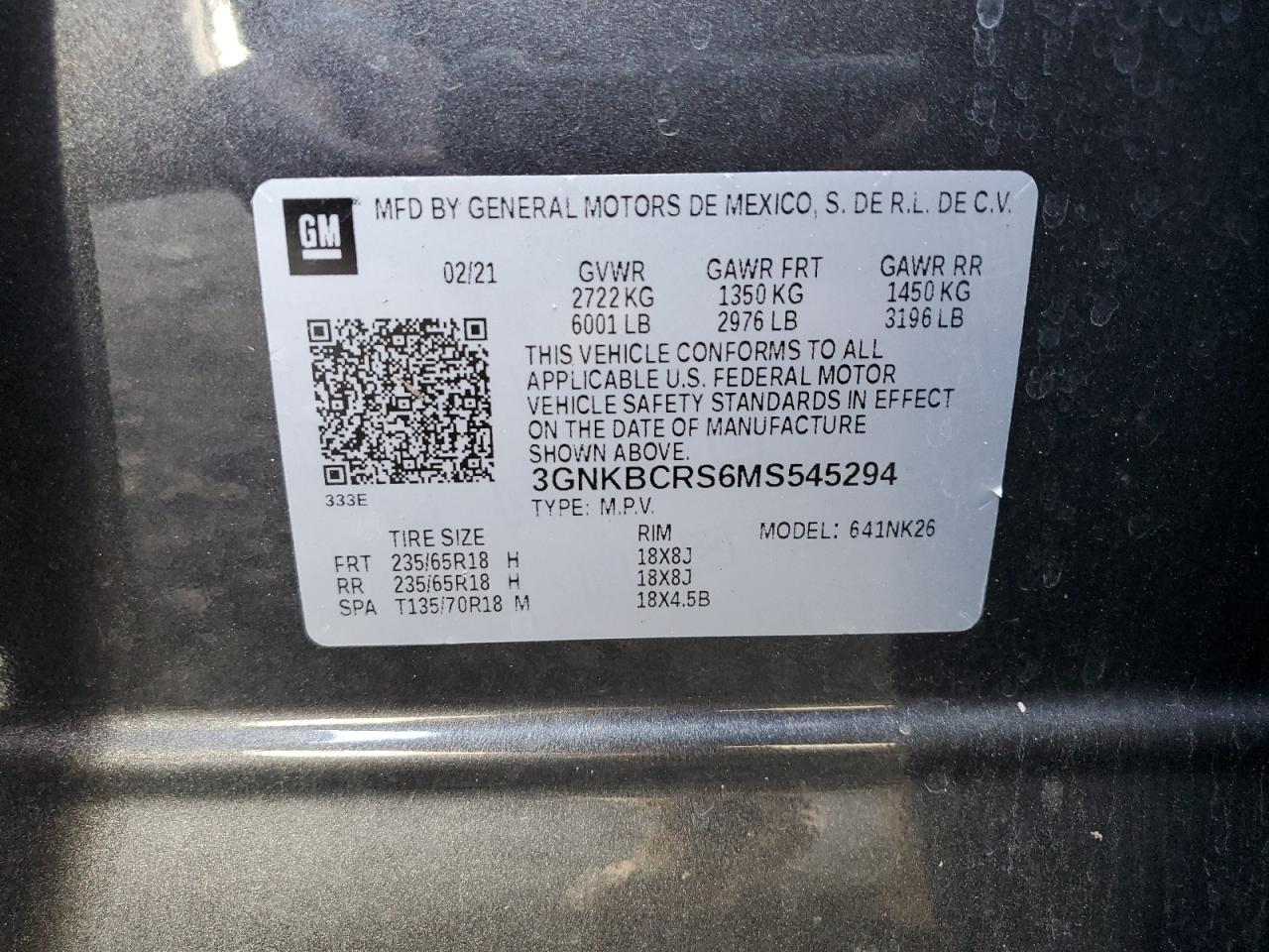 2021 Chevrolet Blazer 2Lt VIN: 3GNKBCRS6MS545294 Lot: 93103175