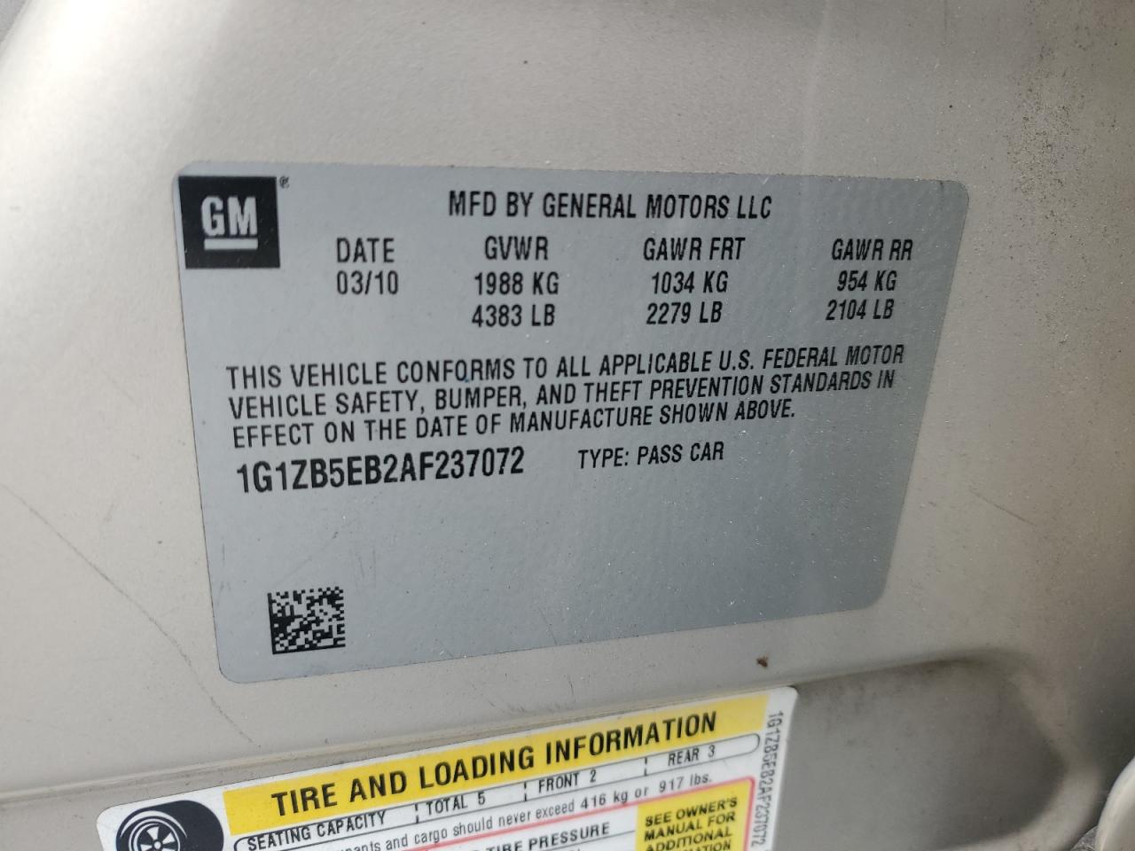 2010 Chevrolet Malibu Ls VIN: 1G1ZB5EB2AF237072 Lot: 92730245