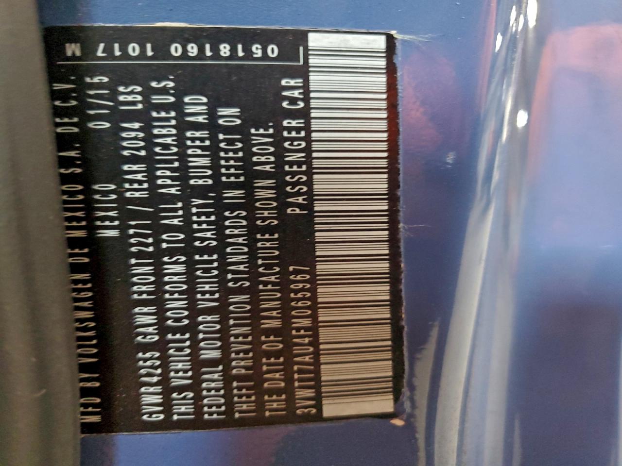 2015 Volkswagen Gti VIN: 3VWTT7AU4FM065967 Lot: 92282065