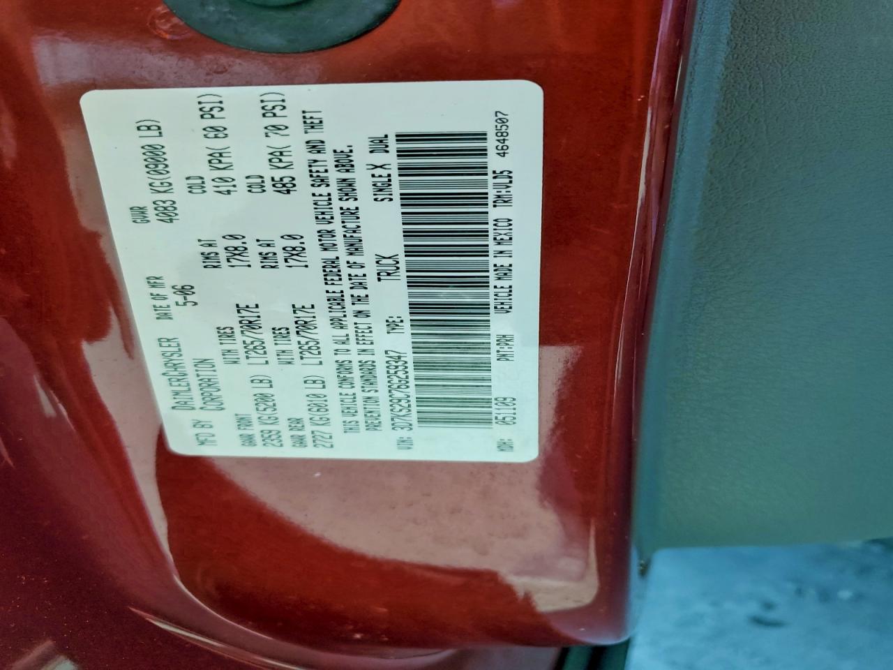 2006 Dodge Ram 2500 VIN: 3D7KS29C76G259347 Lot: 94510855