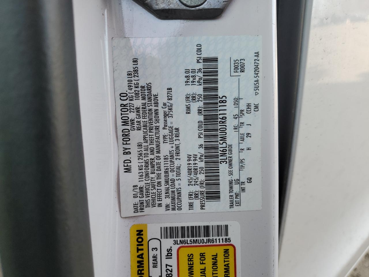 2018 Lincoln Mkz Hybrid Reserve VIN: 3LN6L5MU0JR611185 Lot: 91999965