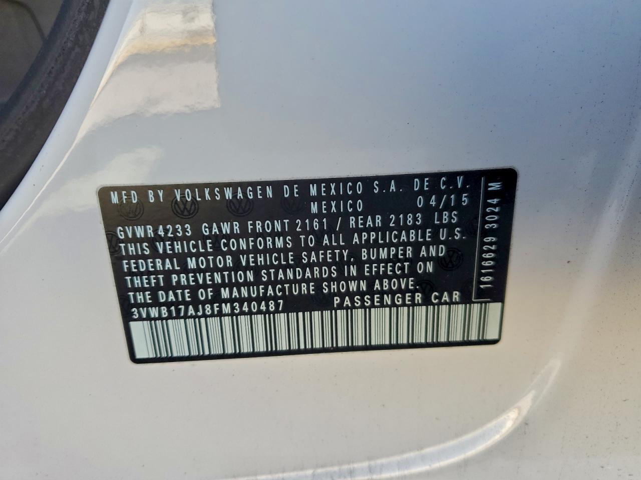 2015 Volkswagen Jetta Se VIN: 3VWB17AJ8FM340487 Lot: 93324835