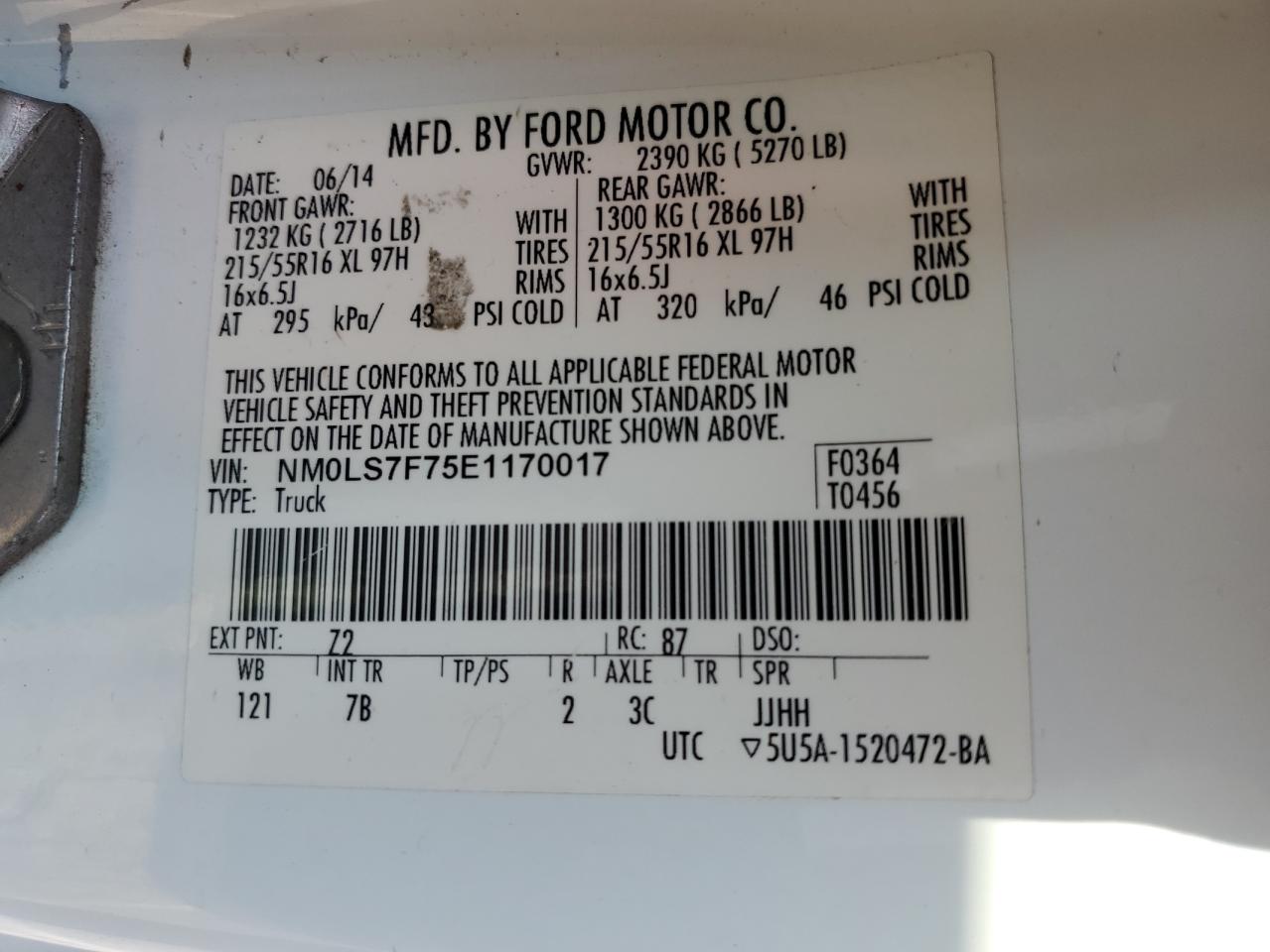 2014 Ford Transit Connect Utility / Service Van VIN: NM0LS7F75E1170017 Lot: 91837715