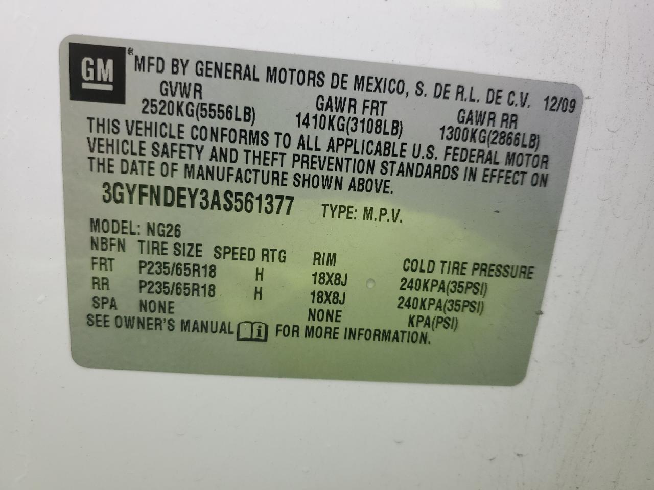 2010 Cadillac Srx Luxury Collection VIN: 3GYFNDEY3AS561377 Lot: 92431335