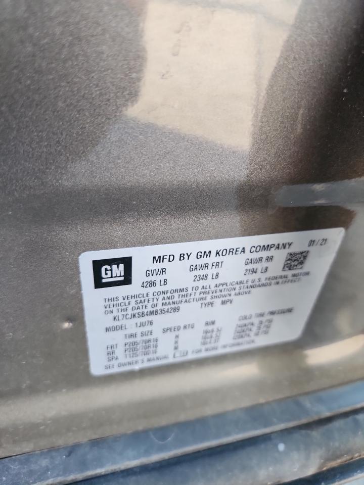 2021 Chevrolet Trax Ls VIN: KL7CJKSB4MB354289 Lot: 92852845