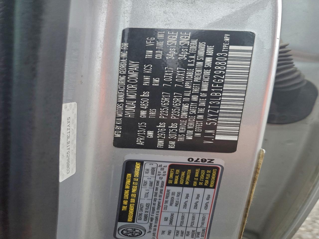 2015 Hyundai Santa Fe Sport VIN: 5XYZT3LB1FG298803 Lot: 94025805