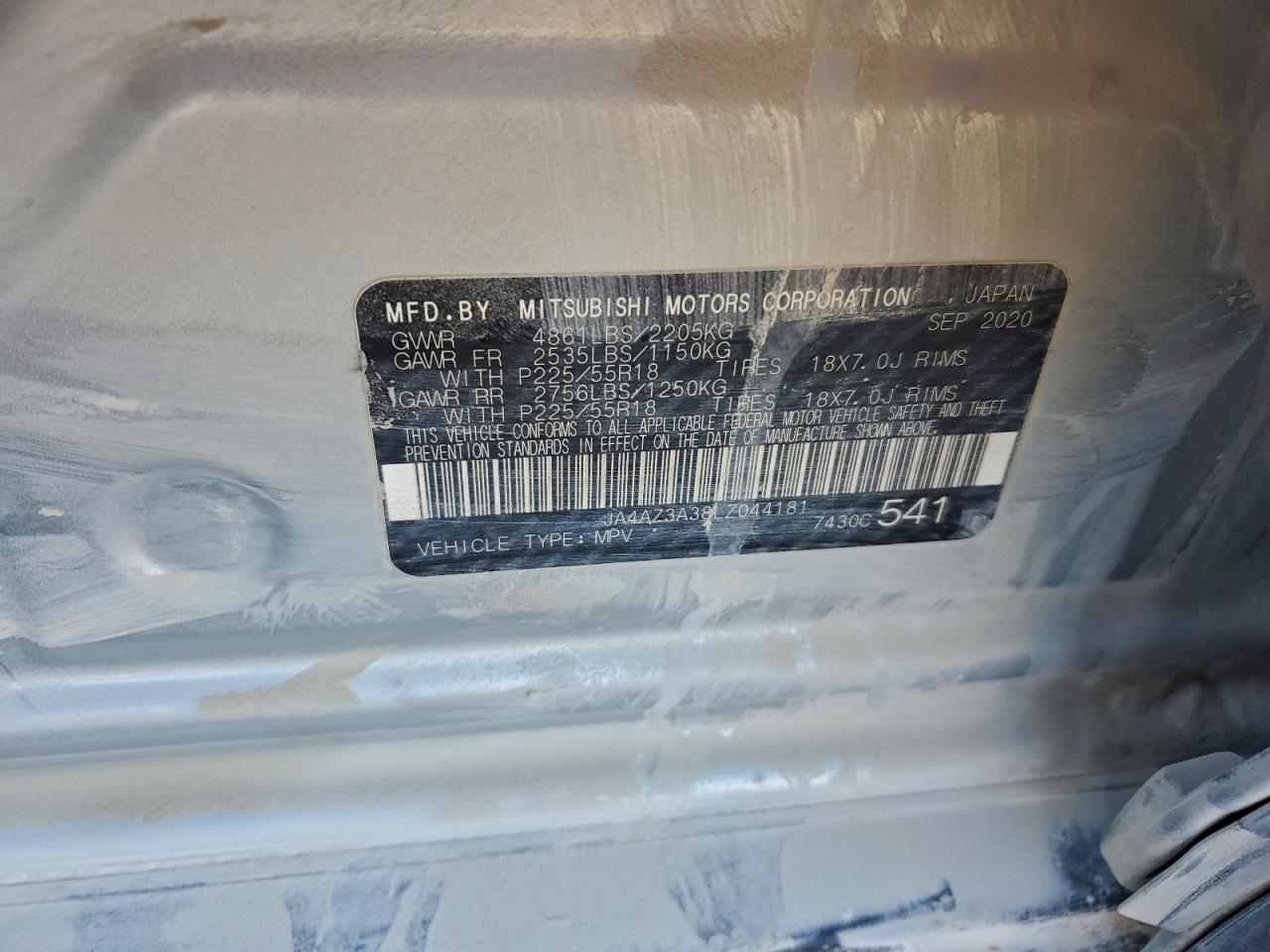 2020 Mitsubishi Outlander Se VIN: JA4AZ3A38LZ044181 Lot: 94507145