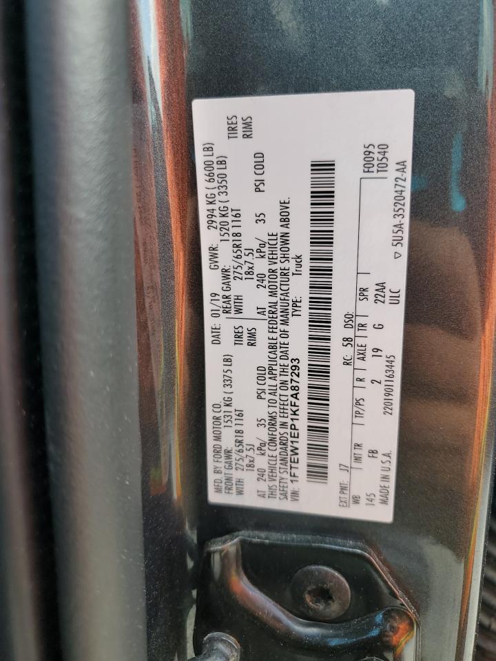 2019 Ford F150 Supercrew VIN: 1FTEW1EP1KFA87293 Lot: 93675765