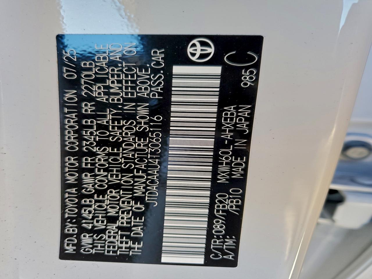 2026 Toyota Prius Le VIN: JTDACAAU4T3065116 Lot: 94503805