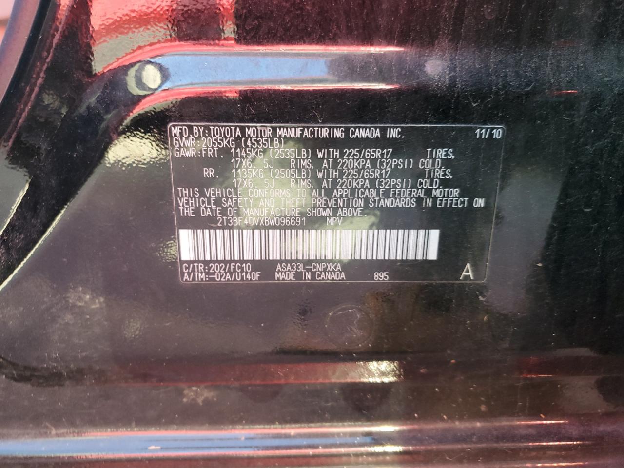 2011 Toyota Rav4 VIN: 2T3BF4DVXBW096691 Lot: 91488515