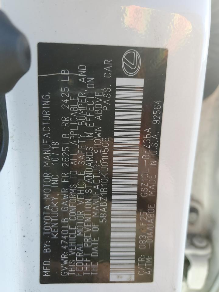 2019 Lexus Es 350 VIN: 58ABZ1B10KU010506 Lot: 91510325