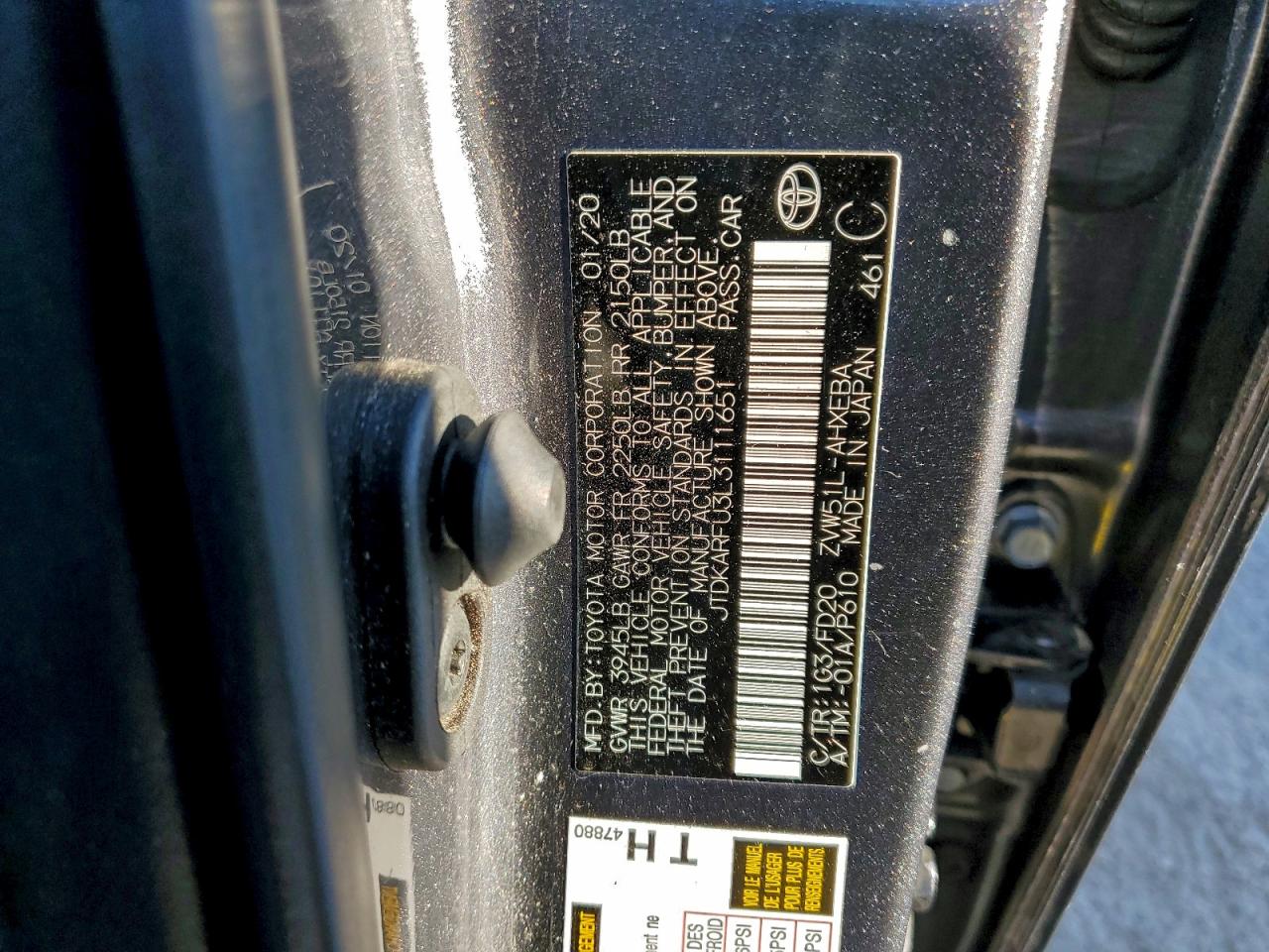 2020 Toyota Prius L VIN: JTDKARFU3L3111651 Lot: 94378645