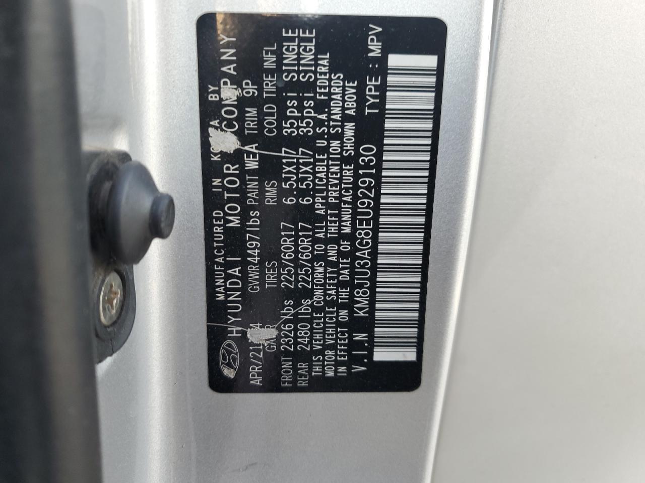 2014 Hyundai Tucson Gls VIN: KM8JU3AG8EU929130 Lot: 93195245