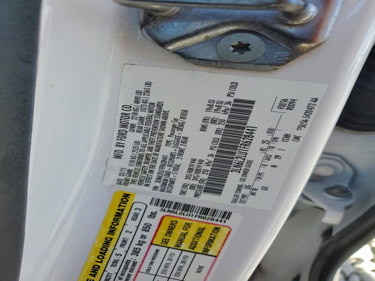 2015 Lincoln Mkz Hybrid VIN: 3LN6L2LU1FR628441 Lot: 94491825