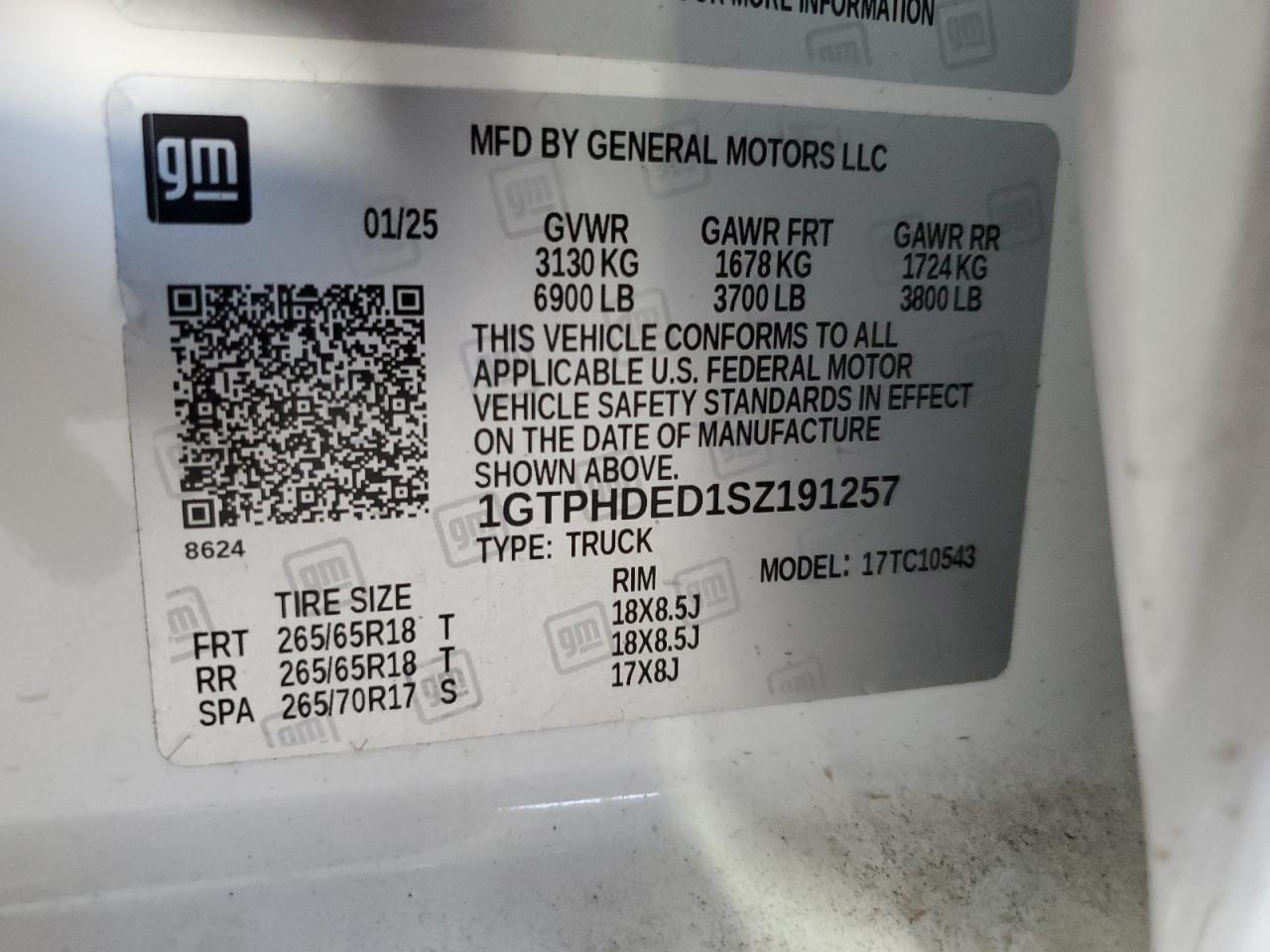 2025 GMC Sierra C1500 Slt VIN: 1GTPHDED1SZ191257 Lot: 92192385