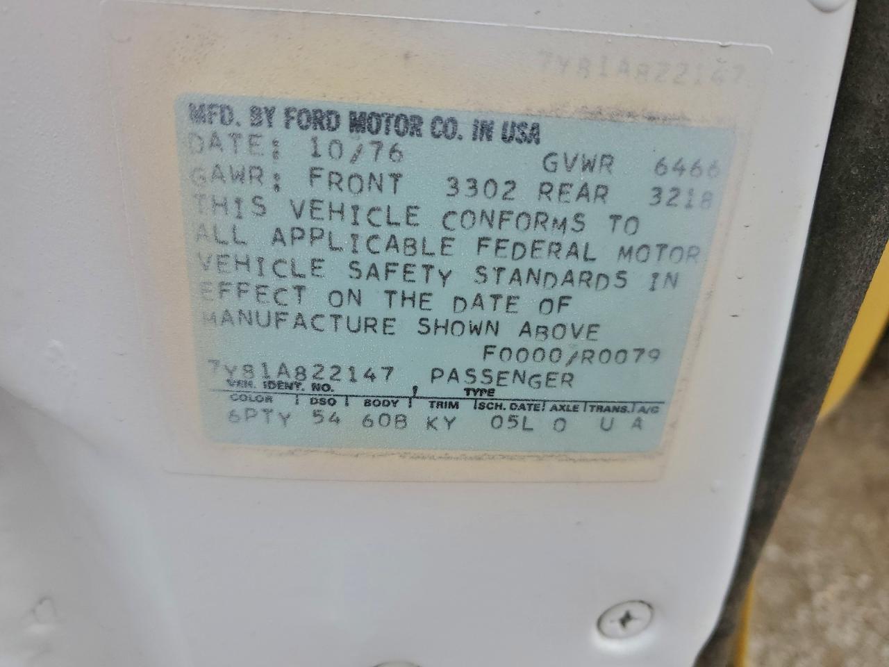 1977 Lincoln Continenta VIN: 7Y81A822147 Lot: 93876265