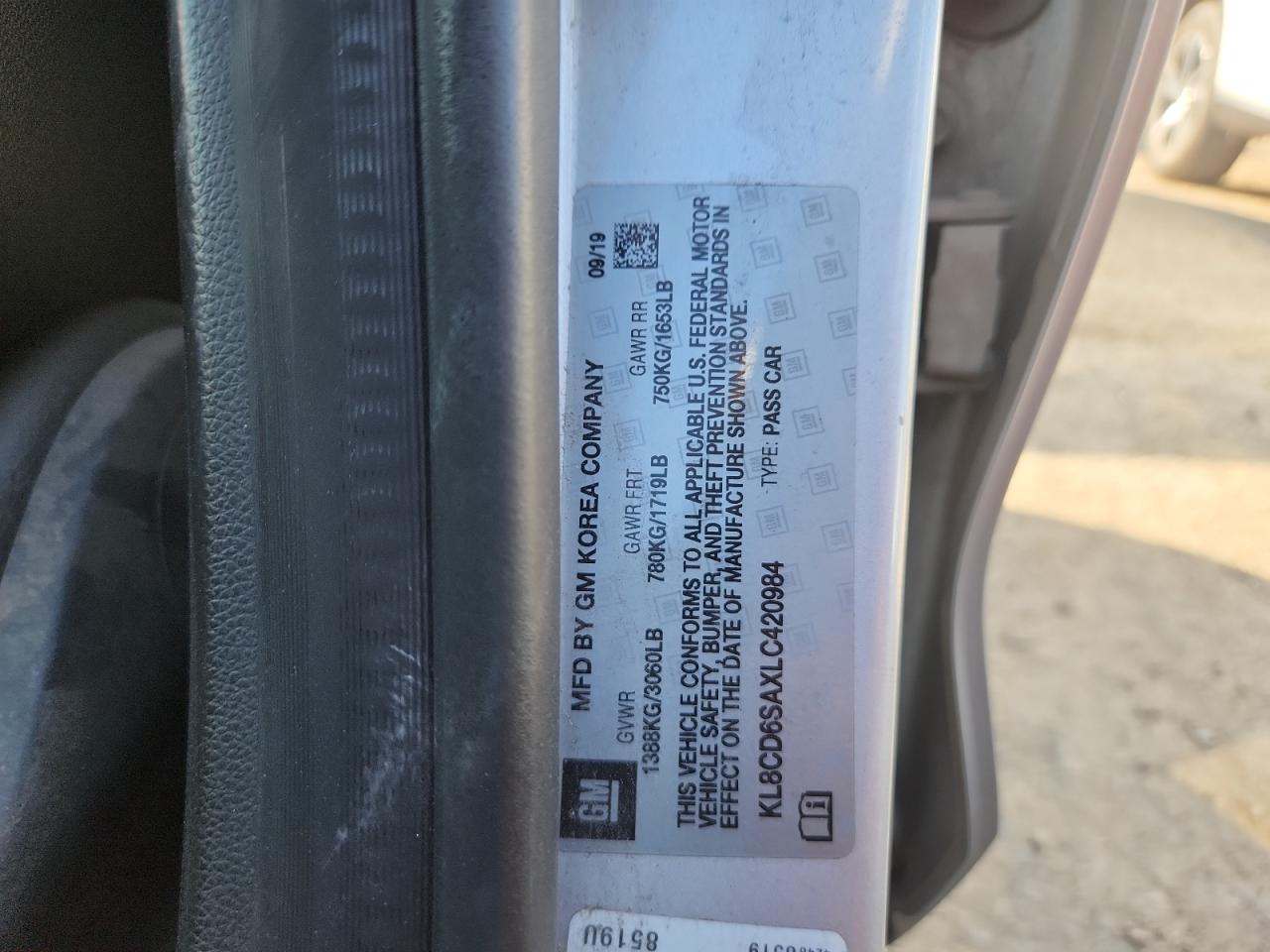 2020 Chevrolet Spark 1Lt VIN: KL8CD6SAXLC420984 Lot: 92696975