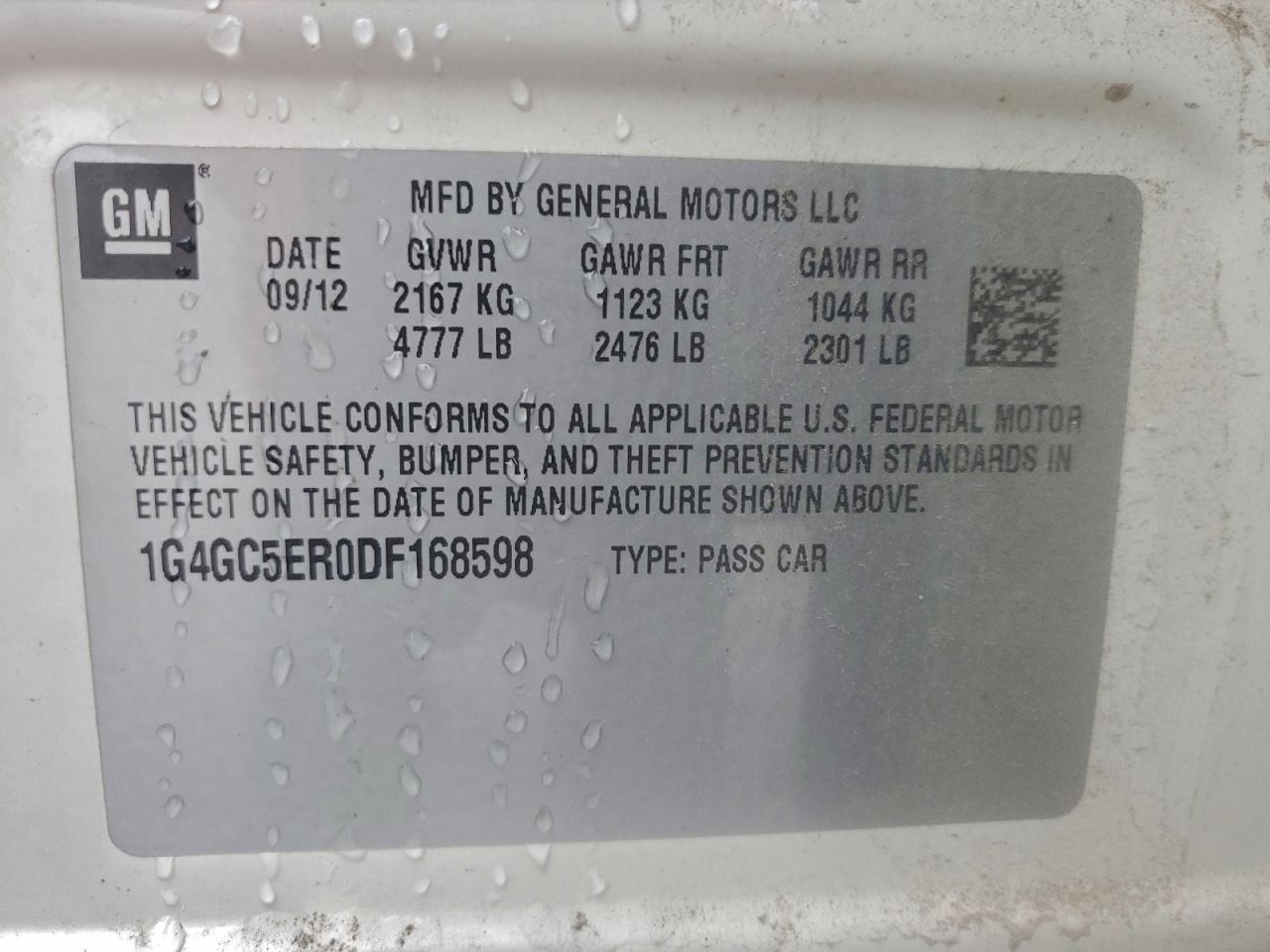 2013 Buick Lacrosse VIN: 1G4GC5ER0DF168598 Lot: 93649005