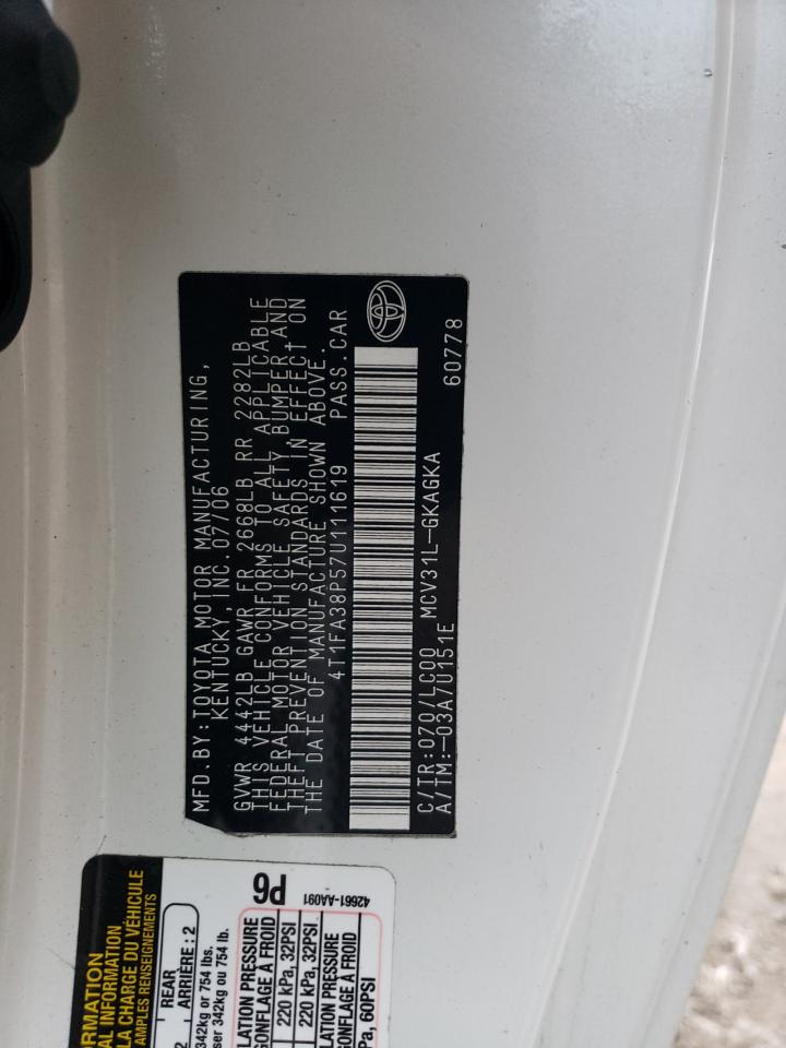 2007 Toyota Camry Solara Se VIN: 4T1FA38P57U111619 Lot: 94074765