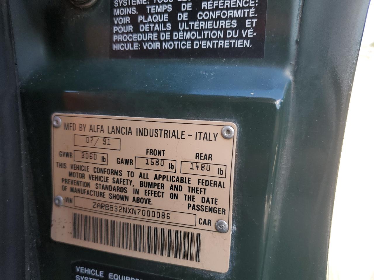 1992 Alfa Romeo Spider Veloce VIN: ZARBB32NXN7000086 Lot: 92754775