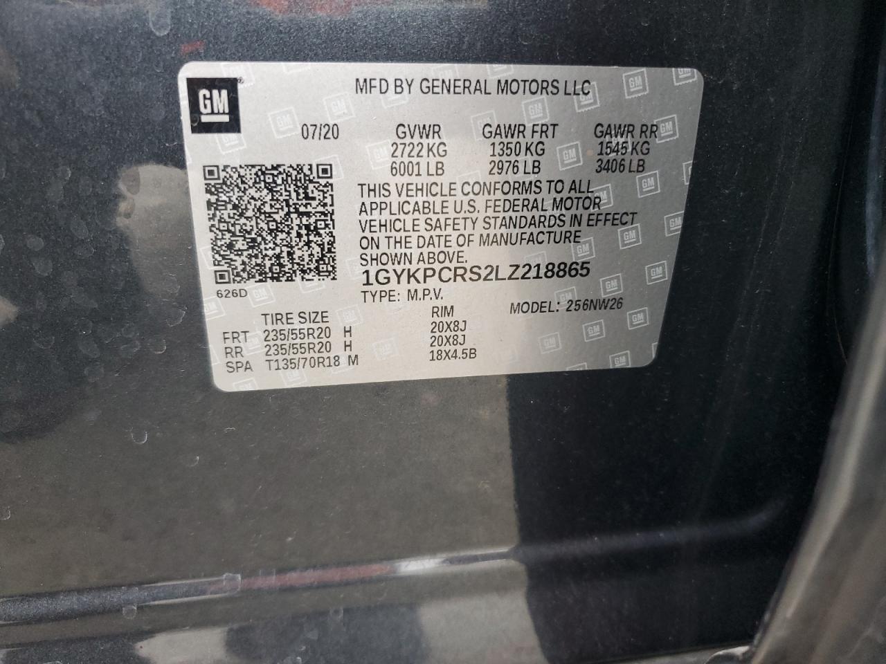 2020 Cadillac Xt6 Premium Luxury VIN: 1GYKPCRS2LZ218865 Lot: 93746405